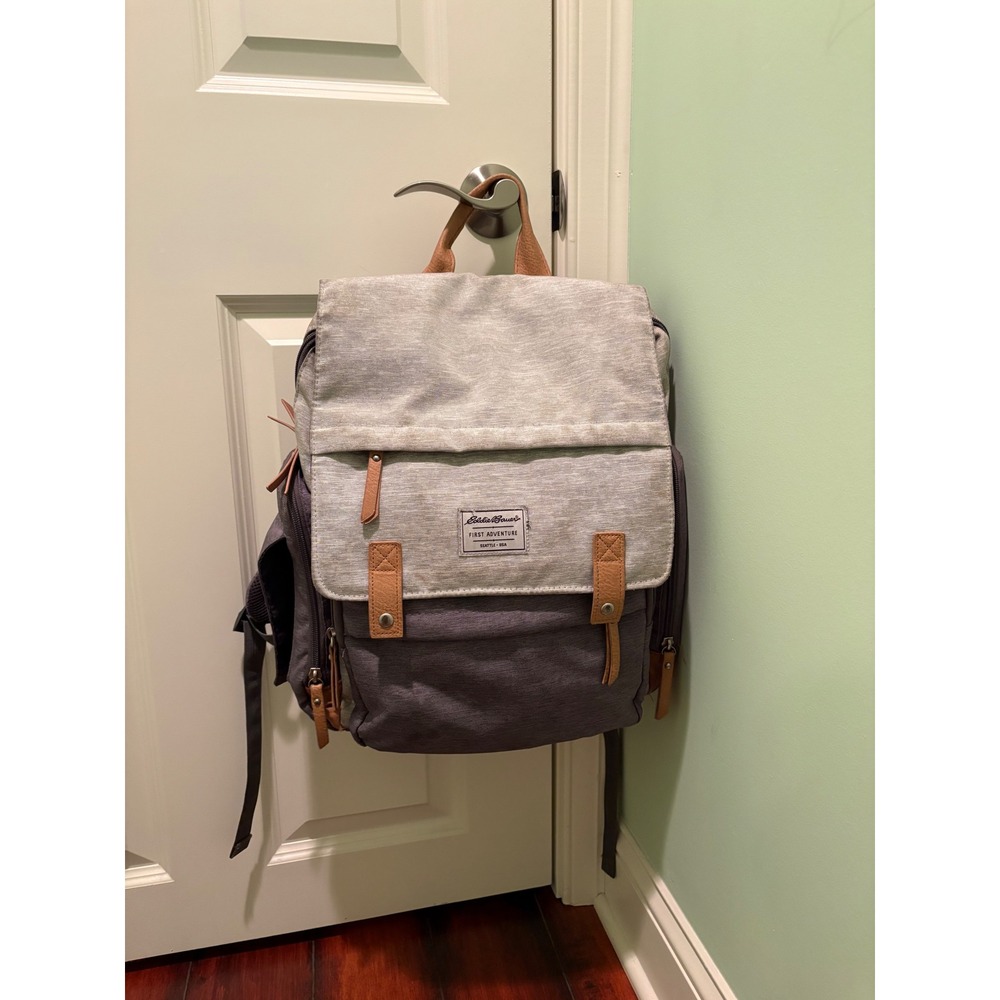 Eddie Bauer First Adventure Diaper Backpack Grey Two-Tone Insulated Pocket